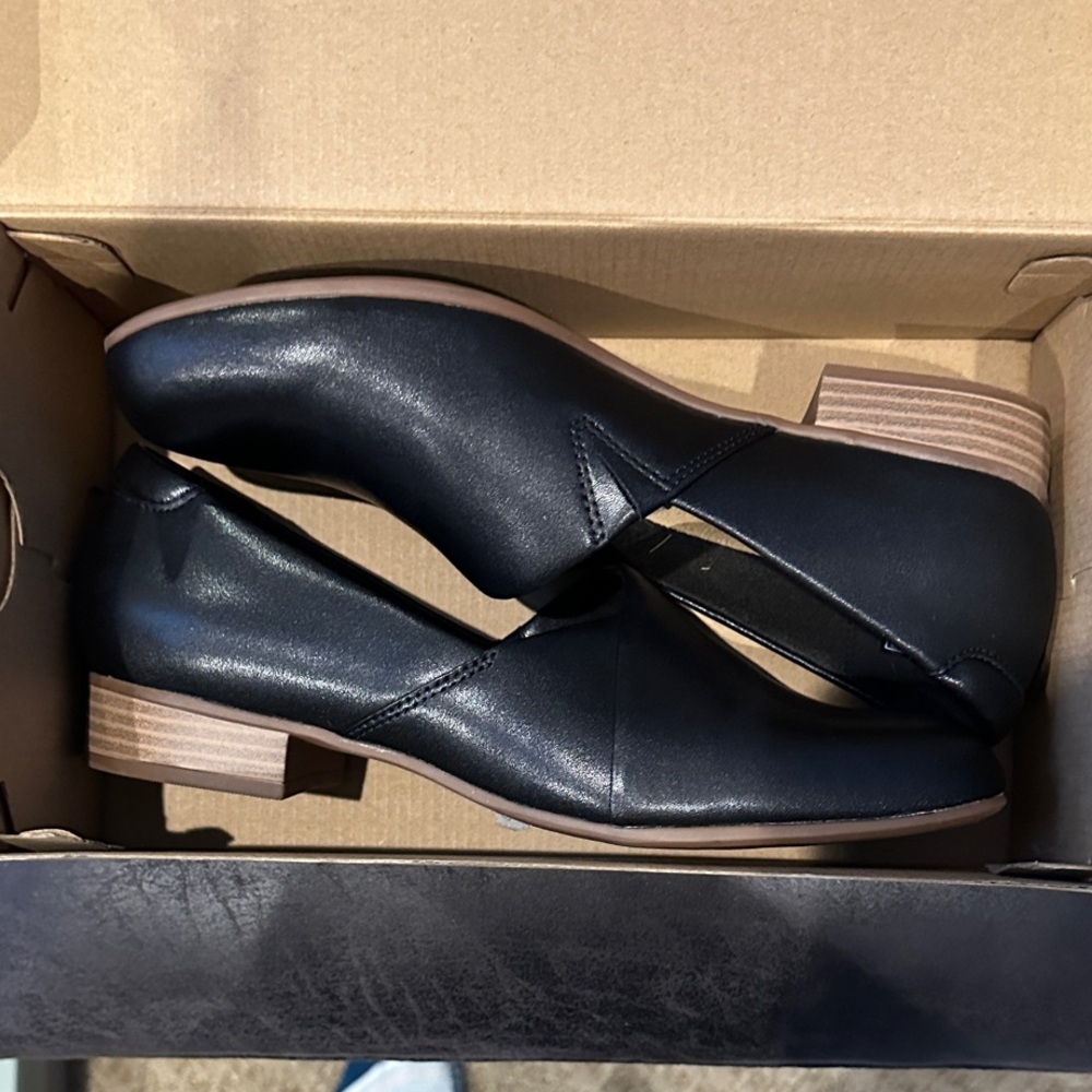 Clarks Black Leather Loafers with Tan Heel
